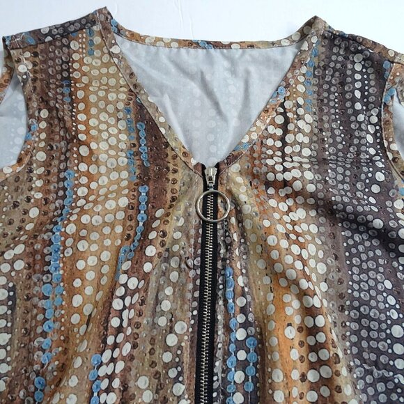 Shein Brown Blue Cold Shoulder Blouse Abstract Dot Print Top Women Size XL 12 - Picture 2 of 7